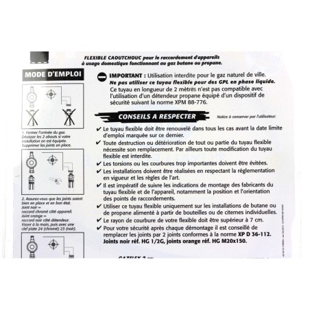 Tuyau gaz butane/propane L: 2M - 10 ans - TBC208