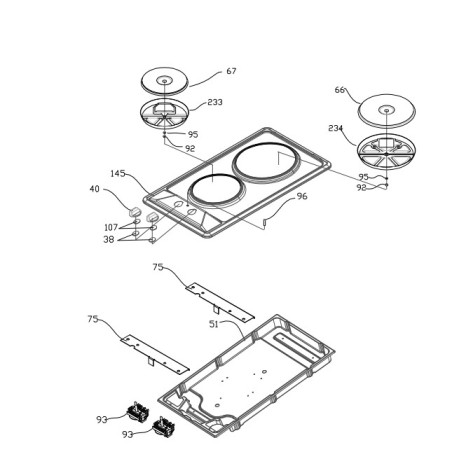 Foyer électrique pour tables de cuisson AIRLUX ou GLEM