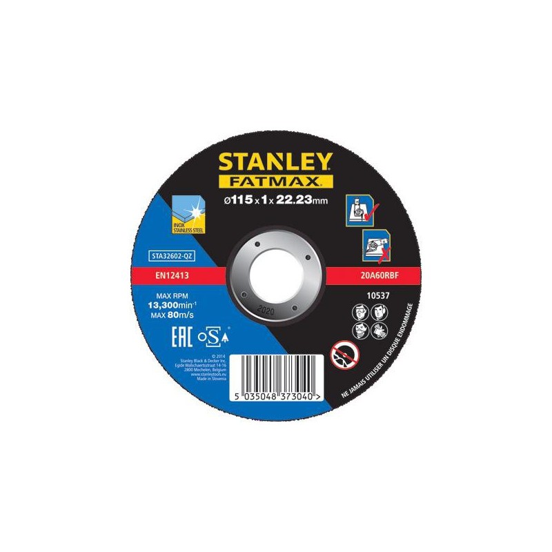 Disque à tronçonner spécial inox 115mm Stanley Disque à tronçonner spécial inox 115mm Stanley
