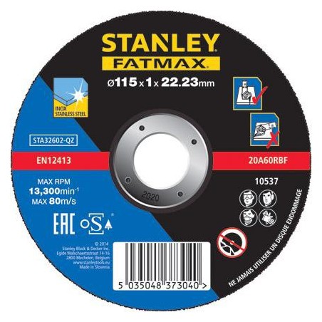 Disque à tronçonner spécial inox 115mm Stanley