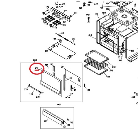 Vitre de façade Z57IA46 cuisinière AIRLUX CC902ETR3, CC902ETRN, CC902ETRN