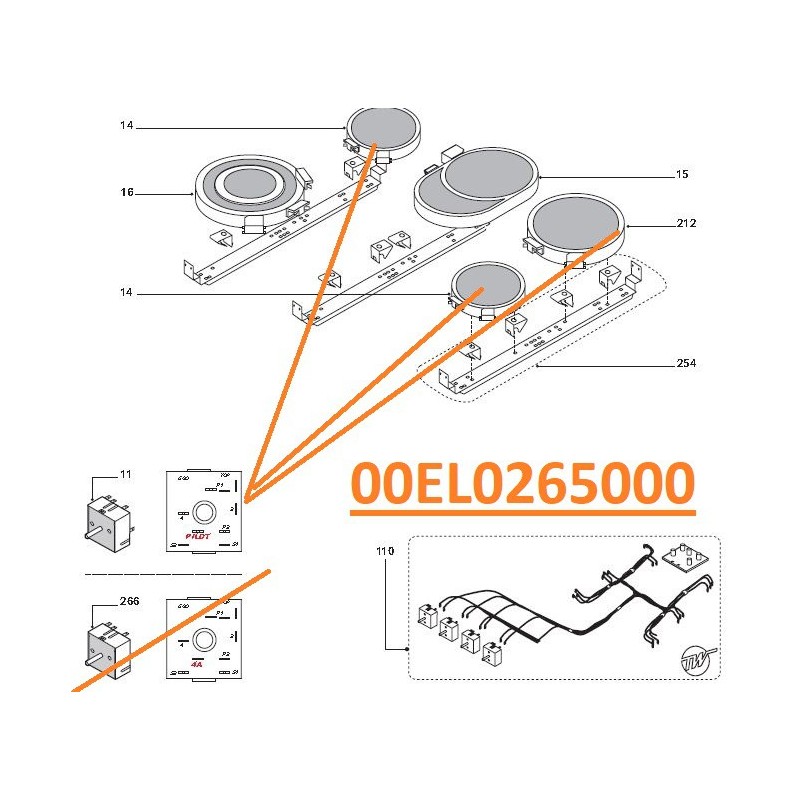 Commutateur de puissance Z00EL0265000 cuisinières GLEM AX96VCEIX, XCU92C Commutateur de puissance Z00EL0265000 cuisinières GLEM AX96VCEIX, XCU92C