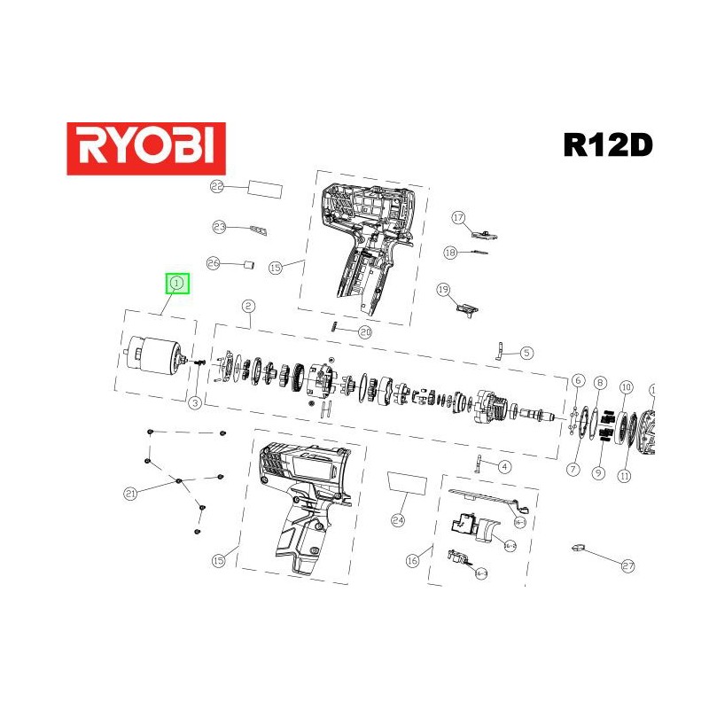 Moteur  perceuses - visseuses sans fil RYOBI R12DD-L13S