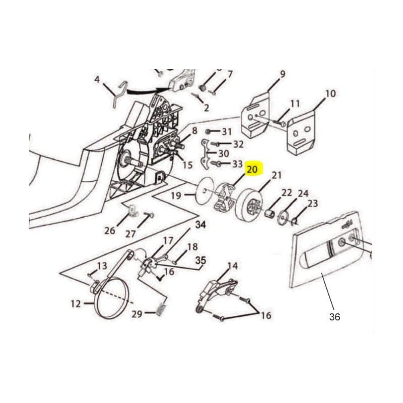 Embrayage tronçonneuse RYOBI PCN4545 - RCS3335C