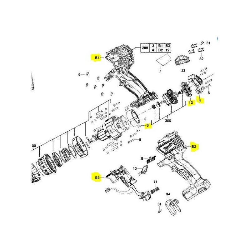 Ensemble carcasse et interrupteur perceuses MILWAUKEE C18PD Ensemble carcasse et interrupteur perceuses MILWAUKEE C18PD