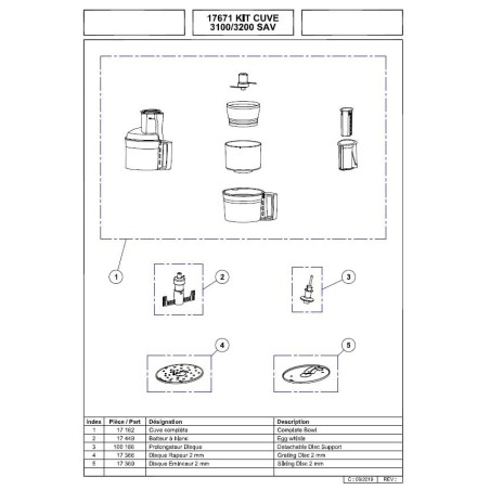 Couvercle avec cuve pour Robot MAGIMIX 2100, 3100, 3200