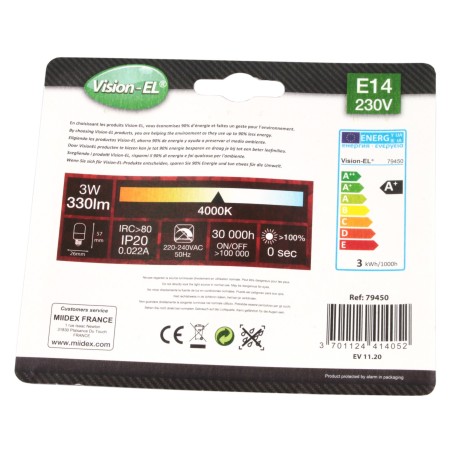 Ampoule SPECIALE réfrigérateur LED culot E14. Puissance 3 watts - 4000°K