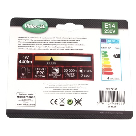 Ampoule SPECIALE HOTTE LED culot E14 -  4 Watts - 3000°K