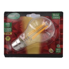 Ampoule LED baionnette B22 - 230 VOLT puissance 8W - 1020 LUMENS - 2700K