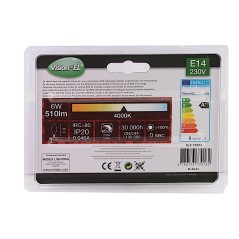 Ampoule LED à vis E14 - 230 VOLT puissance 6W - 510 LUMENS - 4000K