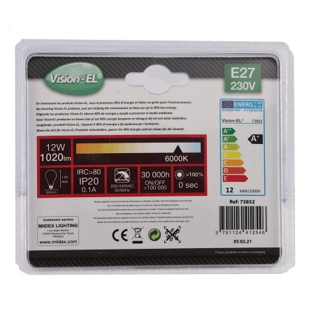Ampoule LED VIS E27 - 230 VOLT puissance 12W - 1020 LUMENS - 6000K