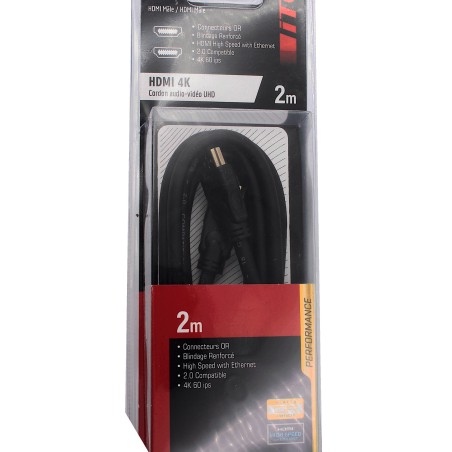 Cordon HDMI Mâle - HDMI Mâle de longeur 2 métres, connecteurs en or