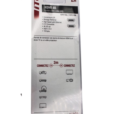 Cordon HDMI Mâle - HDMI Mâle de longeur 2 métres, connecteurs en or