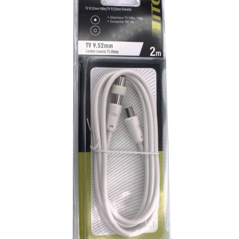 Cordon TV coaxial raccordement téléviseur de longeur 2 métres