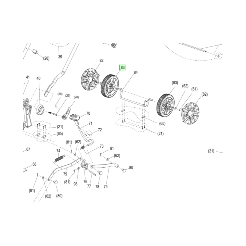 Roue arrière pour tondeuses RYOBI RLM15E36H / RLM18X36H250 Roue arrière pour tondeuses RYOBI RLM15E36H / RLM18X36H250