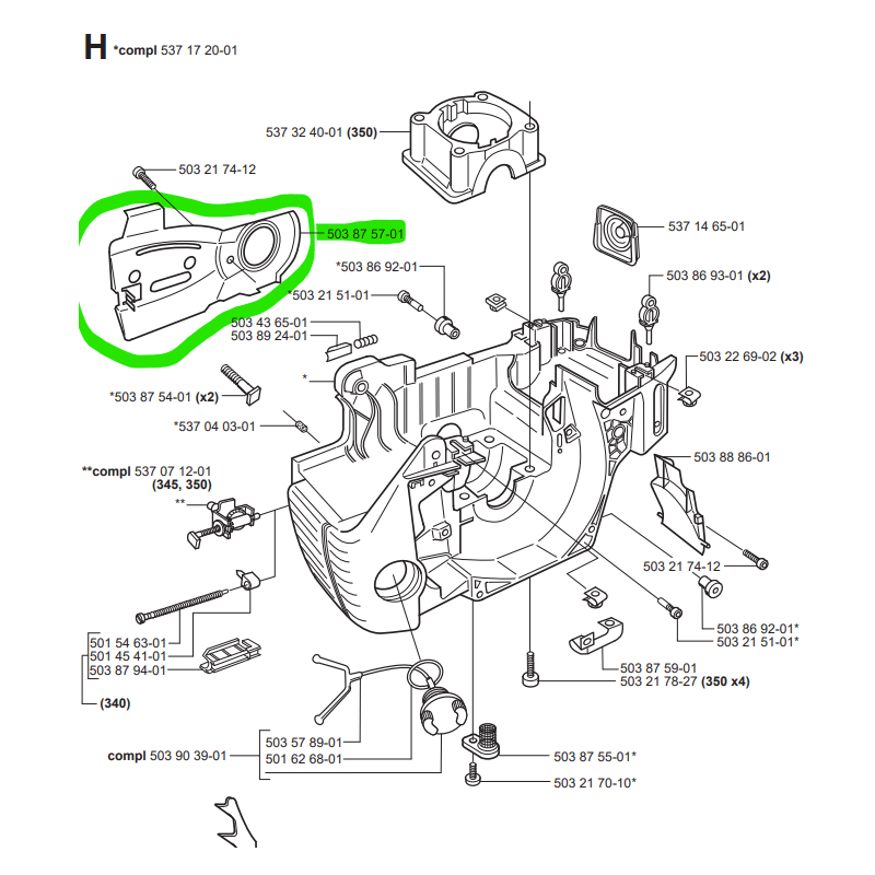 Plaque de guidage pour tronçonneuses HUSQVARNA 340, 345, 350