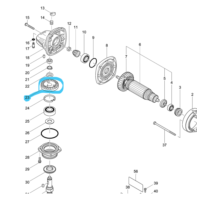 Pignon de renvoi d'angle meuleuse MAKITA 9557HNR - 9558HNR Pignon de renvoi d'angle meuleuse MAKITA 9557HNR - 9558HNR