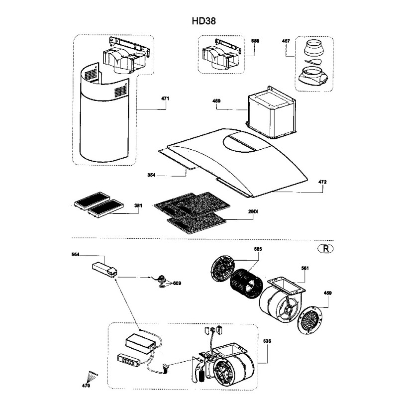 Moteur et Clavier pour hotte AIRLUX HD38A - HD38C - HD38H Moteur et Clavier pour hotte AIRLUX HD38A - HD38C - HD38H