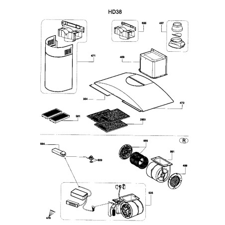 Moteur et Clavier pour hotte AIRLUX HD38A - HD38C - HD38H