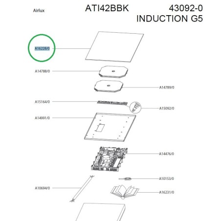 Verre ZA16228/0 pour table de cuisson induction AIRLUX ATI42BBK