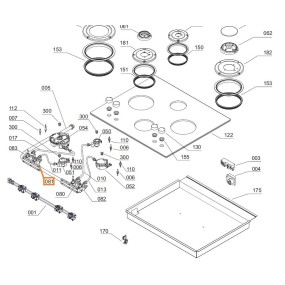 Robinet gaz foyer arrière droit table de cuisson AIRLUX AV64WH