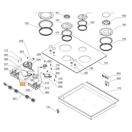 Robinet gaz foyer arrière droit table de cuisson AIRLUX AV64WH