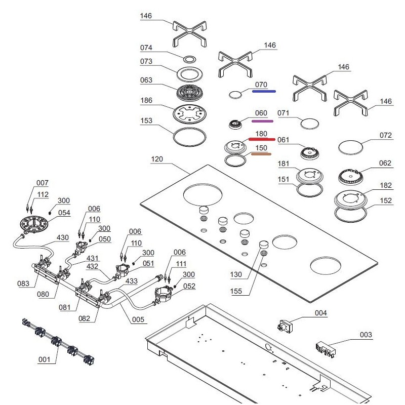Support Chapeau Z103725 pour plaque de cuisson AIRLUX AV145HBK