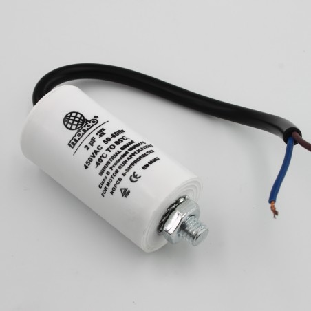 Condensateur à fil 3µF / 450V. Résiste aux températures de -40°C à 85°C
