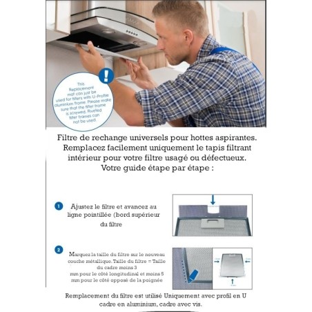 Kit de réparation UNIVERSEL en remplacement d'un filtre à graisse pour votre hotte