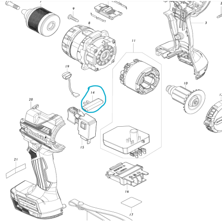 Levier inverseur pour perceuse / visseuse MAKITA BDF440 - DTD145