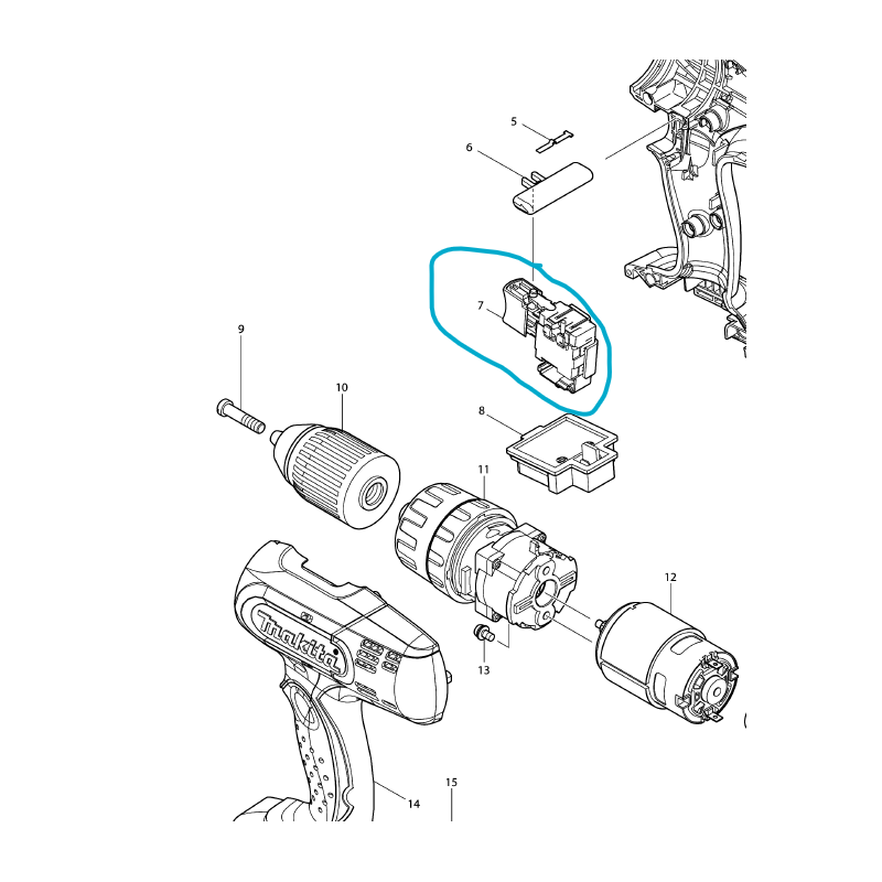 Interrupteur perceuses / visseuses MAKITA BDF453 - DHP453