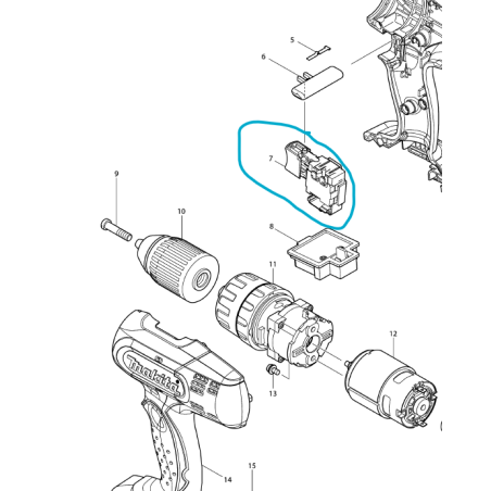 Interrupteur perceuses / visseuses MAKITA BDF453 - DHP453