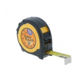 Mètre Easy Touch II.  Double stop blocage -  Clip de ceinture  Ruban jaune mat classe II  Boîtier bi-matière.    Dimensions :  L