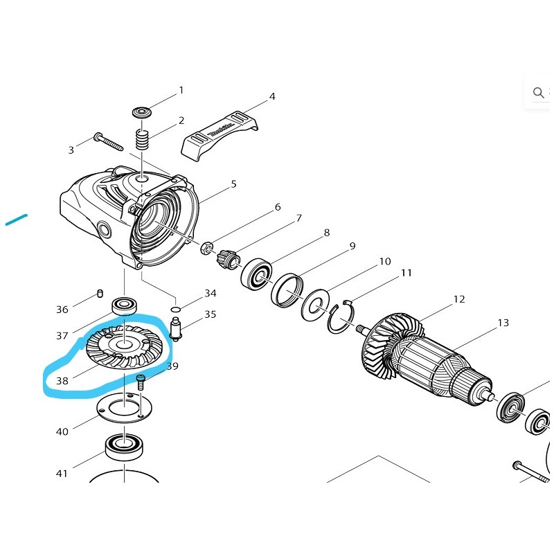 Pignon de renvoi d'angle meuleuses MAKITA GA9020 - MT903 Pignon de renvoi d'angle meuleuses MAKITA GA9020 - MT903