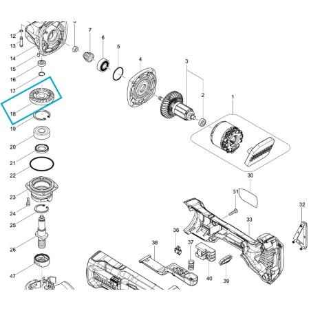 Pignon de renvoi d'angle meuleuses MAKITA DGA463 / DGA518