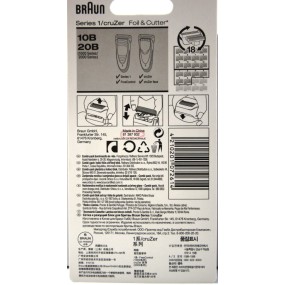 Grille et Couteau 10B/20B pour les rasoirs BRAUN CRUZER, FREE CONTROL, CRUZER FA
