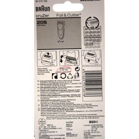 GRILLE ET COUTEAU 20S POUR RASOIR BRAUN CRUZER