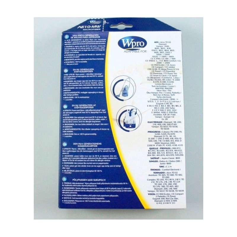 Sacs aspirateurs WPRO AE10MW AEG - ELECTROLUX Sacs aspirateurs WPRO AE10MW AEG - ELECTROLUX
